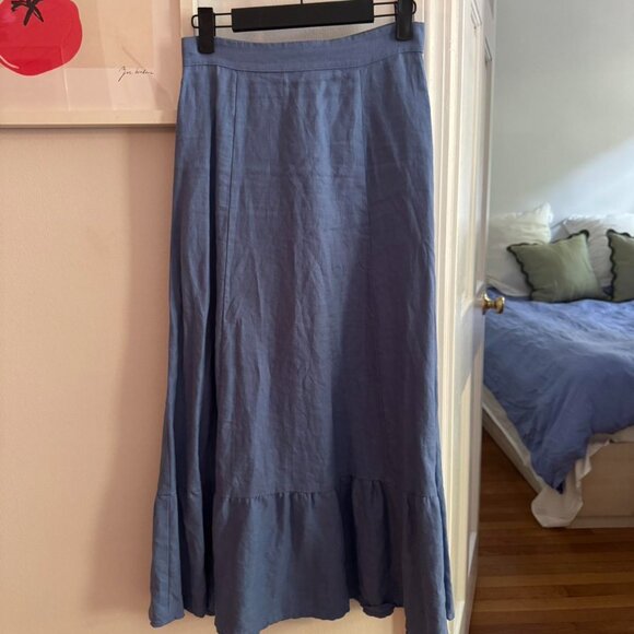 Reformation Skirt Women's Size 2 Blue 100% Linen Yucca Ruffle Midi Skirt Classy - Picture 4 of 6